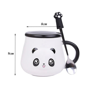 Panda Ceramic Coffee Mug with Lid and Spoon