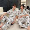 Summer Cartoon Panda Printed Satin Couple Pajamas