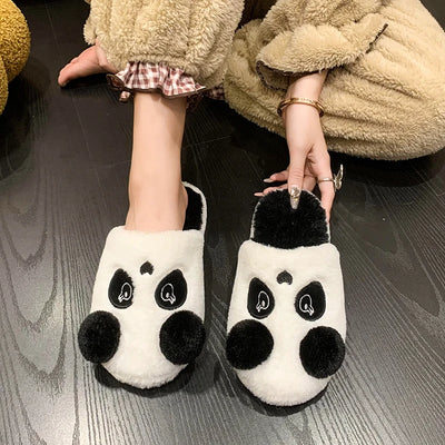 Cute Cartoon Black and White Panda Plush Slippers