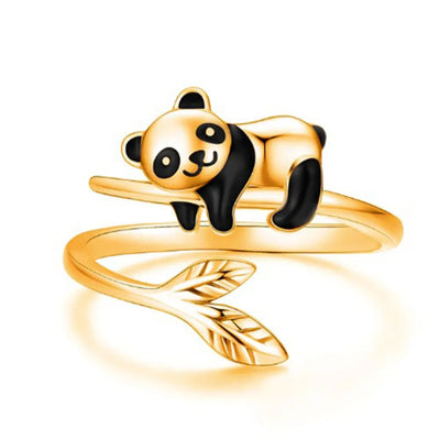 Cute Panda Bamboo Leaves Ring