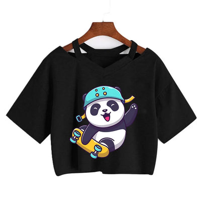 Panda Kawaii Crop Tops for Girls