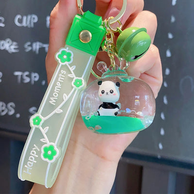 Cute Panda Cartoon Quicksand Bottle Keychain
