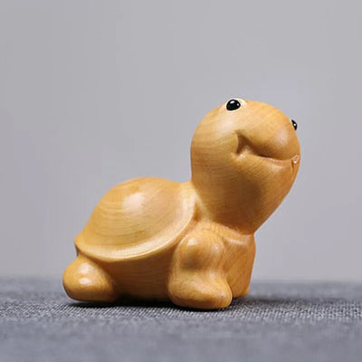 Hand-Carved Turtle Statue Wood