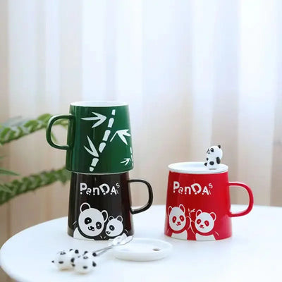 460ml panda pattern Ceramic mug With Lid