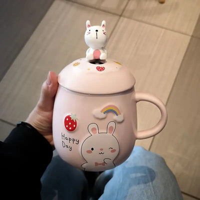 Cartoon Panda Ceramic Mug With Lid Spoon