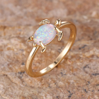 Oval Stone White Fire Opal Turtle Ring