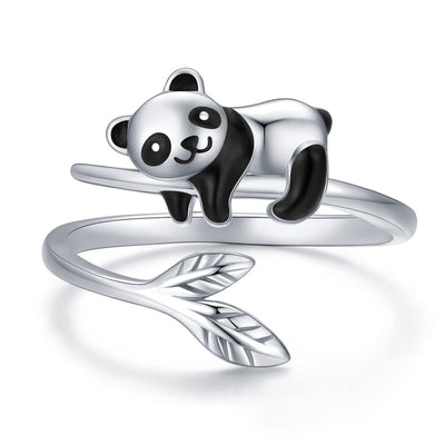 Cute Panda Bamboo Leaves Ring
