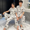 Summer Cartoon Panda Printed Satin Couple Pajamas