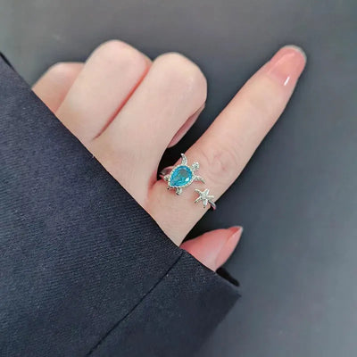 Crystal Blue Sea Turtle Ring