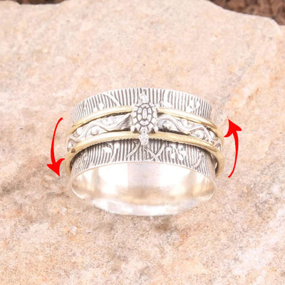 Retro Electroplated Two-color Rotatable Turtle Stripe Ring